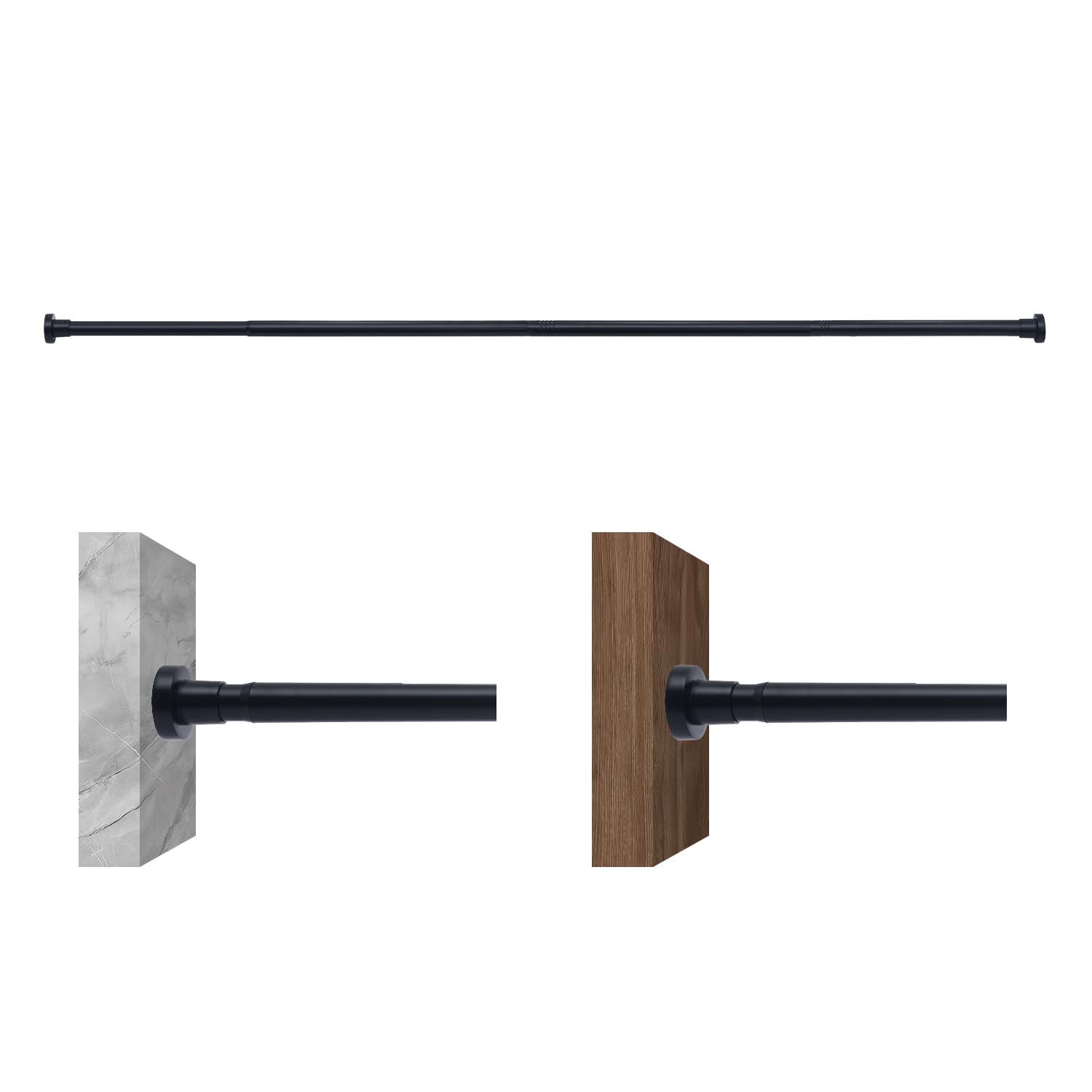 Tringle à rideau de douche réglable de 76 cm à 144 cm de diamètre - Noir - Barre de tension à ressort pour salle de bain - Sans perçage - Antidérapante
