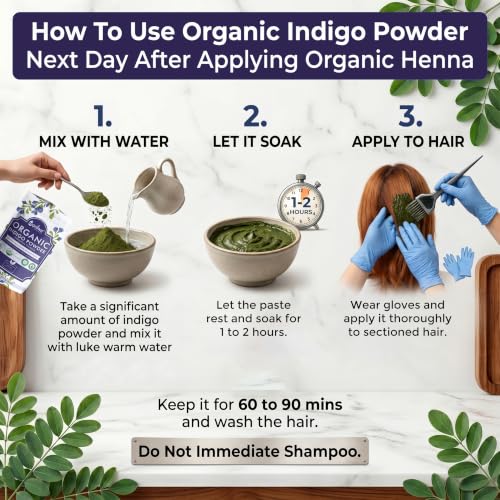 Image of ReGrows 100% Certified ORGANIC INDIGO powder | Dermatologically and Clinically Lab Tested Indigo Powder | USDA BIOAGRICERT Certified | Natural Black Hair Color After Henna | For Men and Women | No Ammonia No PPD | Includes Application Kit| Indigofera Tinctoria (227gm)