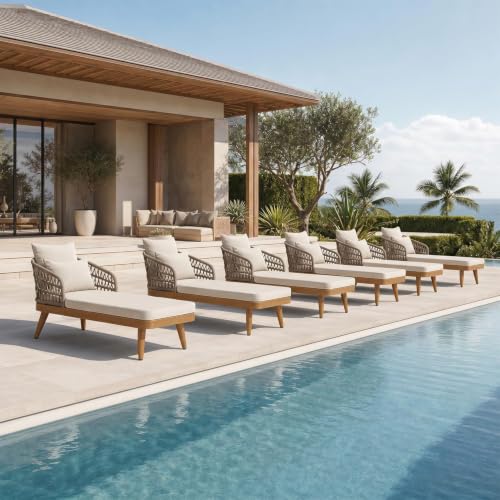 Image of PURPLE LEAF Pool Lounge Chair with Dual Pillows & Thick Cushion Teak