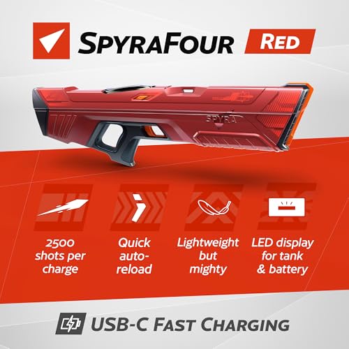 Image of SPYRA Electric Water Blaster, Outdoor Squirt Gun for Pool Games, Red