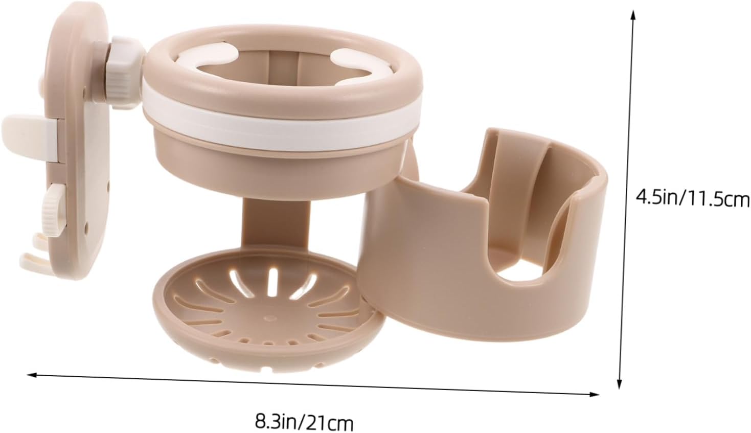 Stroller Cup Holder and Phone Holder for Parents, Removable Pram Attachment with Drink and Bottle Rack, Khaki Color, Compatible with Strollers, Wheelchairs, and Walkers, Travel