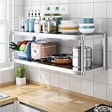 Renmlion Wandregal aus Edelstahl，2-stufiges Küchenregal Mikrowellenregal aus Metall，gewerbliches Vorratsregal für Zuhause, Hotel, Restaurantorganisation(90X30X40CM)