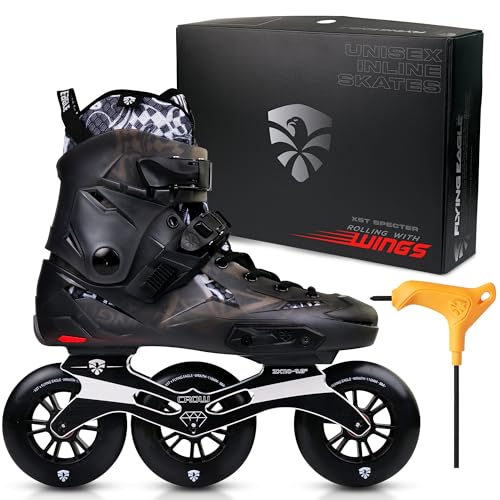 Flying Eagle X5T Spectre Freeskates - Speed Inline Skates for Men, Women & Teens, Tri Inline Skates, Black, Size 42