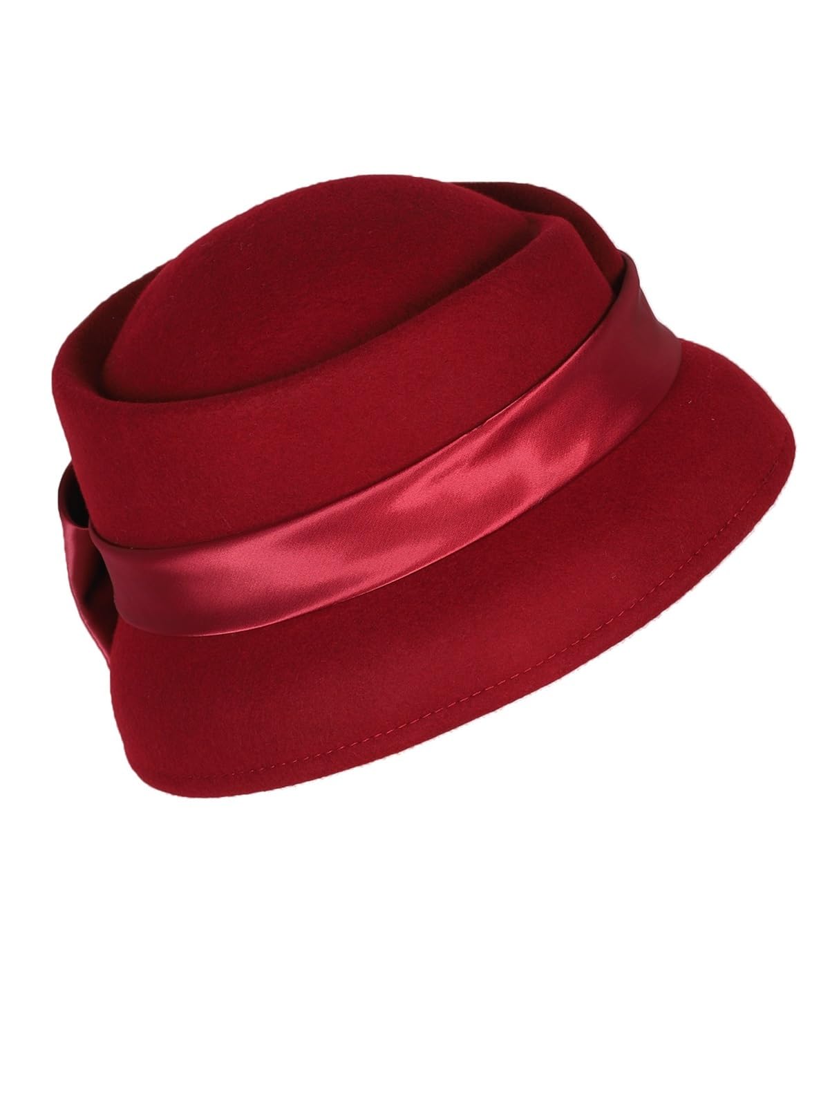 Bombetta Donna Elegante Cappello Fedora in Feltro di Lana | Con nastro Bowknot Cappellino cloche da matrimonio formale in chiesa Cappellino da donna for cocktail tea party