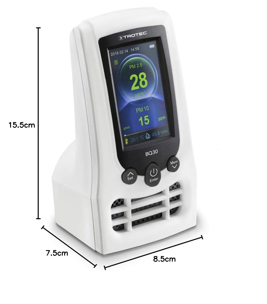 TROTEC CO2-Luftqualitätsmonitor und Partikelmessgerät BQ30 CO2 Ampel, Luftqualitätsmessungen, Kontrolle der Feinstaub- und CO2-Belastung