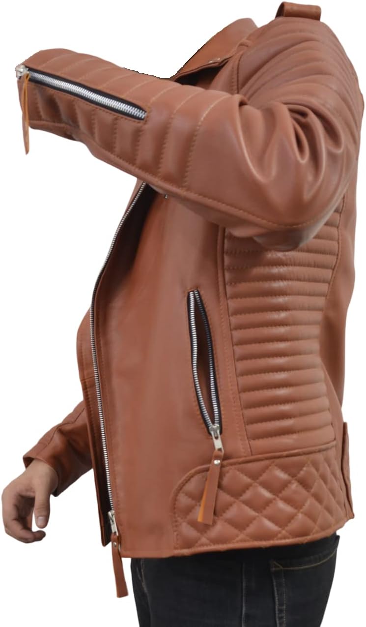 Mens Leather Jacket - Biker Leather Jacket For Men - Lightweight Slim Mens Leather Motorcycle Jackets Black Real Lambskin - Image 8