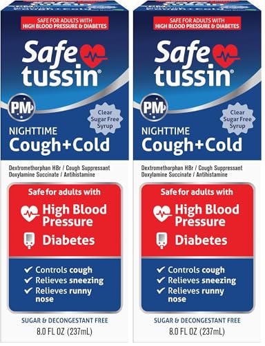 Safetussin PM Night Time Cold and Cough Medicine for Adults,8 oz,Cough Relief Syrup,(Pack of 2)