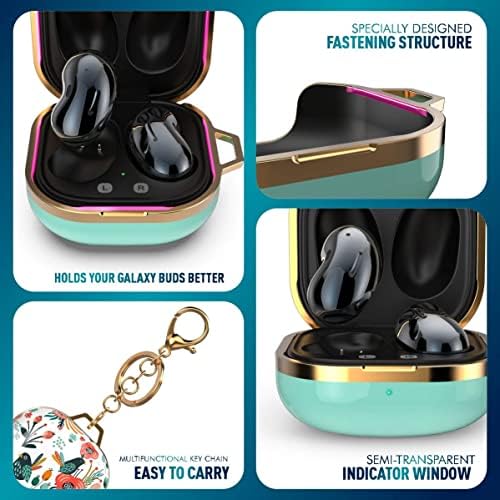 wenew Case Cover for Galaxy Buds 2/ Galaxy Buds Pro/ Galaxy Buds Live, Cute Patterns Hard Shell with Key Chain Clip for Girls Kids Women Men (Mint)