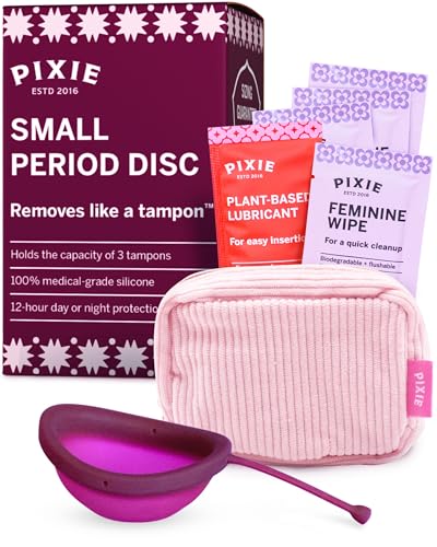 Image of Pixie Menstrual Disc for Feminine Care - Ranked 1 for Best Tampon Alternative Period Disc - 100% Medical-Grade Silicone - Removes Like a Tampon - Wear 12 Hours - Capacity of 3 Tampons (Small)