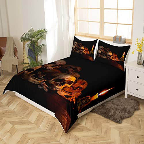 Feelyou Ultra Soft 3D Skull Theme Bedding Set Full Size Luxury Gothic Skulls Duvet Cover Set Skeleton Bones Comforter Cover For Kids Teen Bedspread Cover Candlestick Vintage Design Quilt Cover Retro #TOP1
