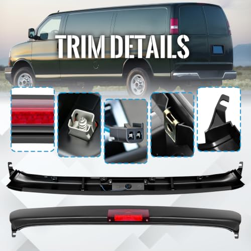 NEWNINEST Exterior Rear Upper Trim with Third 3rd Brake Light Fit for 2003-2025 Chevy Express GMC Savana 1500 2500 3500 Replace 22825852, Rear Center Cab Cargo Lamp High Mount Stop Light by NEWNINEST - Image 7