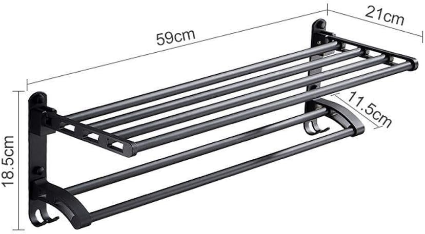 バスルームラックシェルフ、壁掛けタオルラックフック付きバスルーム収納棚タオルホルダースペースアルミ折りたたみイベント