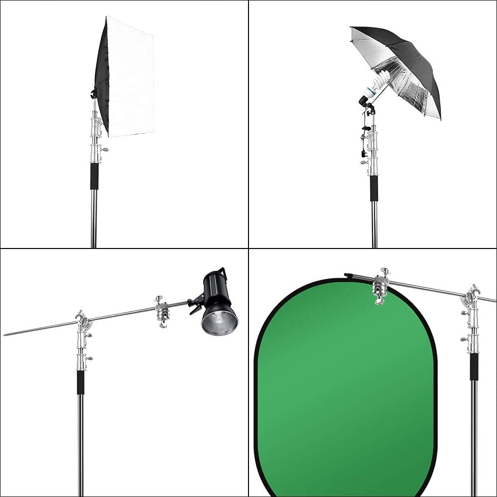 C Stand with Boom Arm,Upgraded Heavy Duty Stainless Steel Arm Photography Light Stand, Max Height 11ft and 4.2ft Holding Arm,2 Grips Head for Studio Monolight, Softbox, Reflector