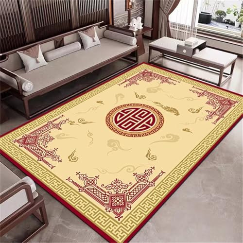 Tapis salle à manger oriental graphique rouge jaune résistant 70x140