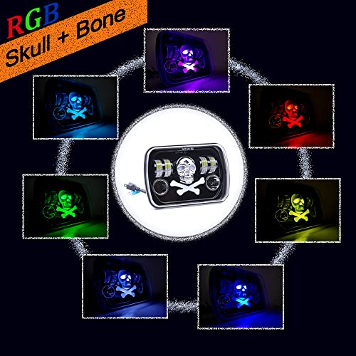 Doxmall 5X7-21X2 Pair 5X7 Rgb Skull Led Headlights With Bone Pattern Compatible With Cherokee Xj Wrangler Yj Gmc Dodge Truck thumb #4