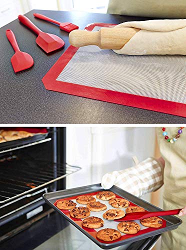 Image of P-Plus International Silicone Spatula Set 4-piece - 500ºF Heat-Resistant Baking Spoon Spatula - Seamless One-Piece Design Easy to Clean - Non-Stick Silicone Stainless Steel Core (Spatula 4 RED)