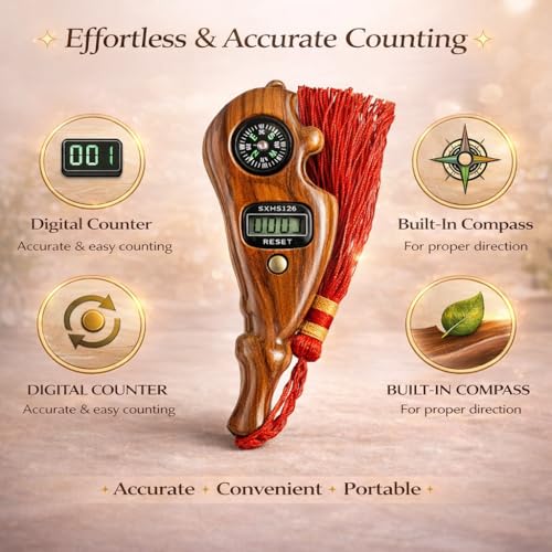 Image of PulGos 𝐏𝐚𝐜𝐤 𝐨𝐟 𝟐 Wooden Tally Counter for Chanting Mantra | Digital Counter for Naam Jap, Meditation, Prayer & Pooja | Smooth Click & 𝐀𝐜𝐜𝐮𝐫𝐚𝐭𝐞 Counting Machine for Jap Mala & Umpire Use