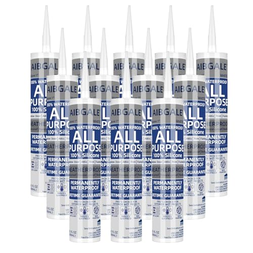 Image of 12 Pack White Silicone Sealant, Waterproof 100% Silicone Caulk, Silicone Caulking for Aquarium, Kitchen, Bathroom, RV, Interior & Exterior Use, 10.1 oz (12)