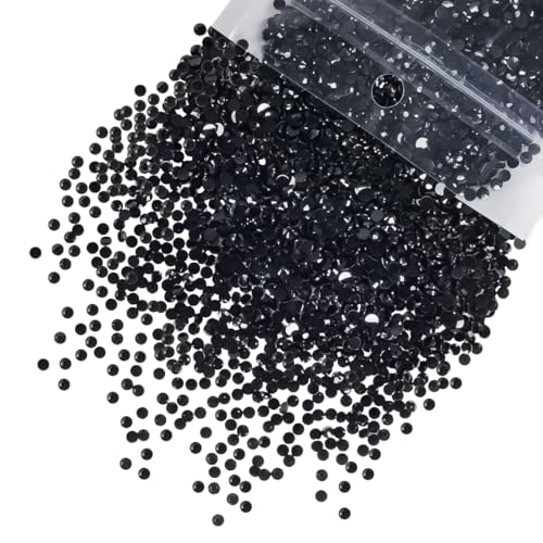 qiipii 5300PCS 3mm Small Solid Black Resin Rhinestones Bulk for Bedazzling Crafting SS10 Pure Black Flat Back Jelly Stones Non-Hotfix Diamonds Gems Charms for Nails Face Eyes Makeup DIY Beauty Crafts