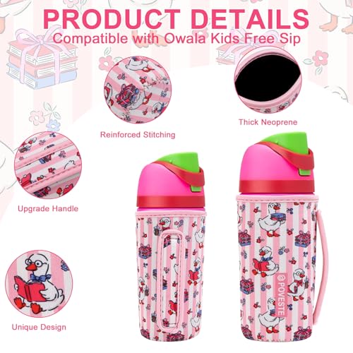 Image of Water Bottle Sleeve with Handle for Owala Kids FreeSip 16oz, Water Bottle Scratch Resistant Sleeve, Neoprene Cover Compatible with Owala 16 oz for Boys Girls School Travel (Reading Goose)