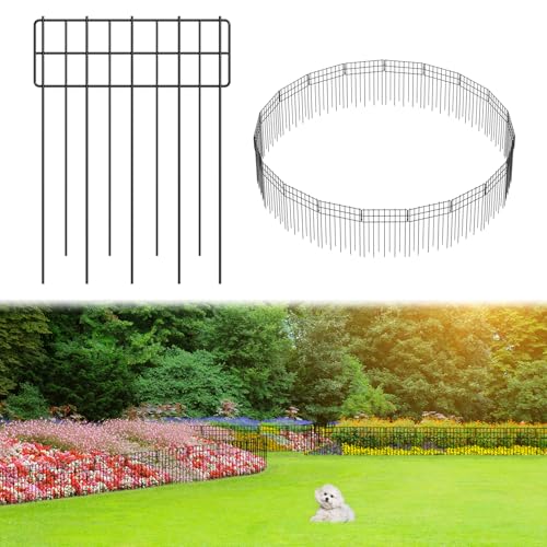 Promitop 19 Pack Square Garden Fence, 16.81 in H x 19.5 ft L Rustproof Metal No Dig Animal Barrier, Decorative Border Panels for Dogs Rabbits, Flower Bed, Yard Patio Outdoor