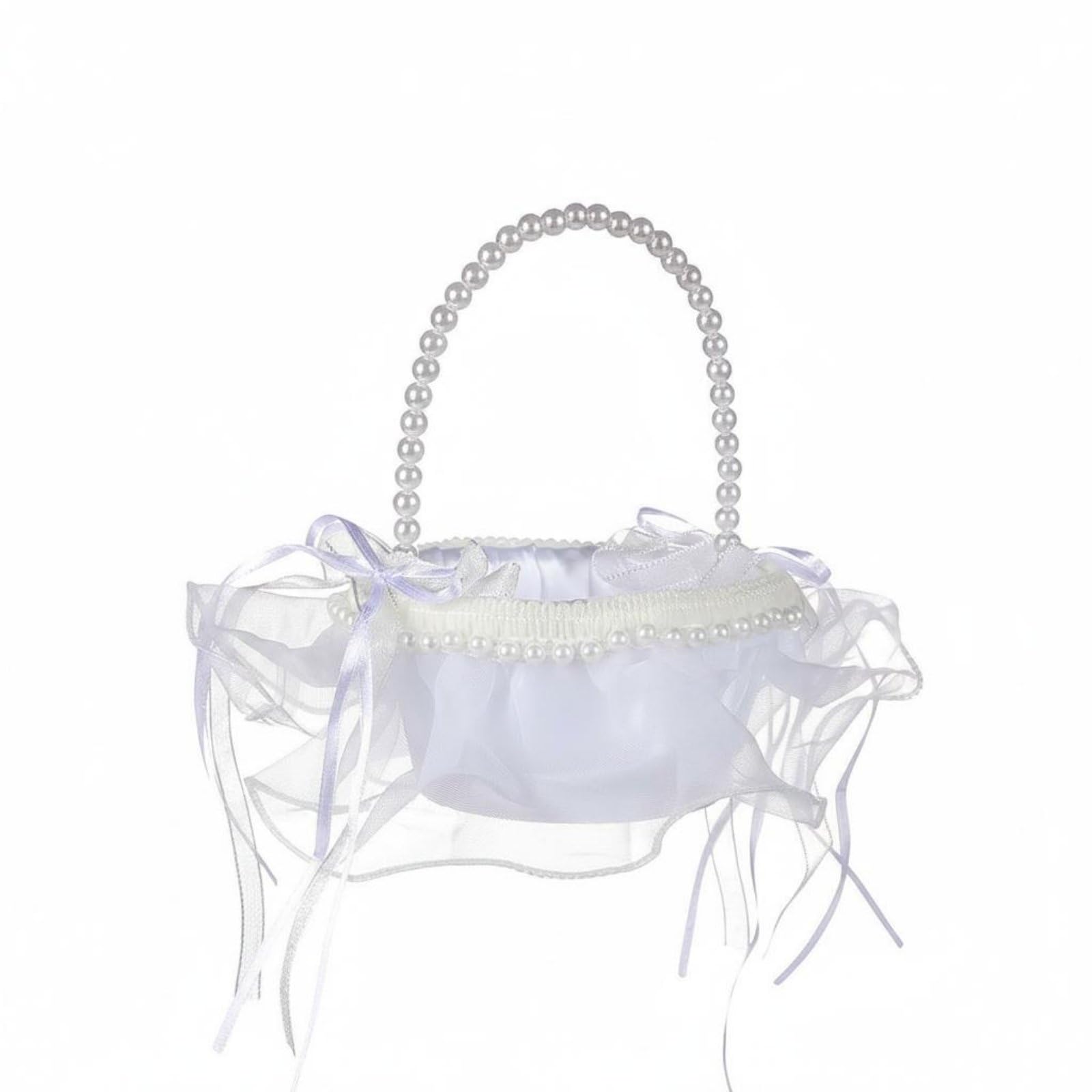 Flower Girl Basket Bowknot Pearl Handle Basket Lightweight for Children, Dance Performance, Party, White|Home & Garden | Wedding Supplies | Ring Pillows & Flower Baskets-image-10