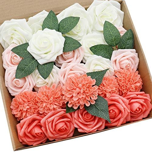 Mefier Home Artificial Flowers Combo Delicate Living Coral Mixed Flowers with Stem for DIY Wedding Bouquets Centerpieces Baby Shower Party Home Decorations