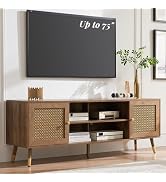 JYED Wood Mid Century TV Stand for 75 inch TV,Rustic Oak Modern Entertainment Center with Metal M...