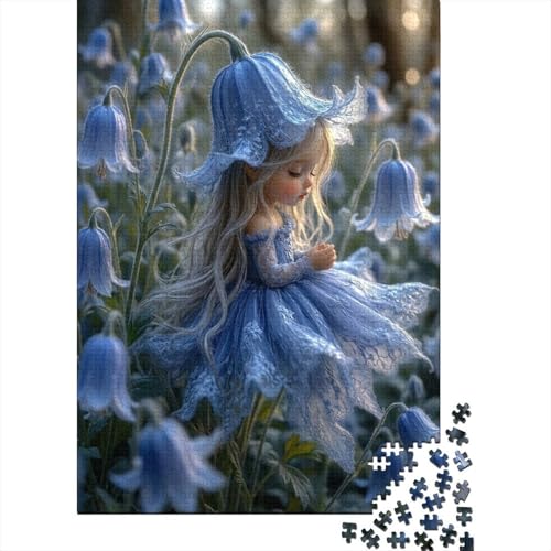 Puzzle de 1000 piezas para adultos con diseño de hada flor azul y escena de bosque soñado