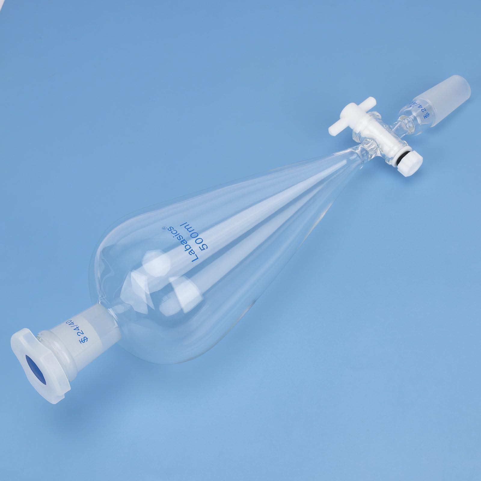 Labasics Entonnoir Séparateur Conique en Forme de Poire 500 ml avec Robinet PTFE, Verre Borosilicate Épais et Joints 24/40