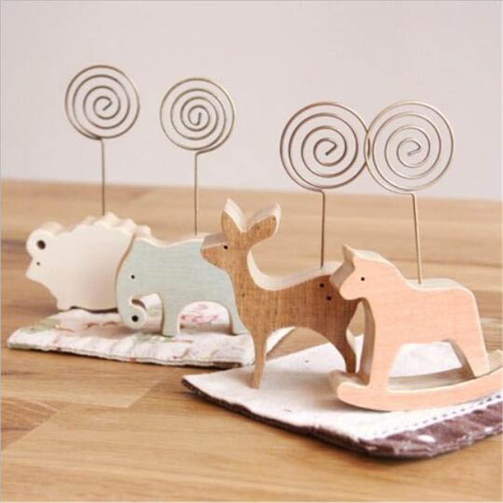 MOBYGKFY Desk Note Folder Cartoon Animal Message Photo Paper Card Holder Memo Wooden Desktop Ornament
