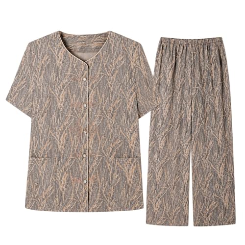 Ensemble de 2 pièces pour femme avec chemisier à manches courtes beige fluide léger