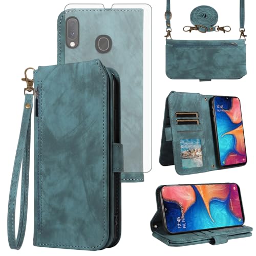 Housse Samsung Galaxy A20e protection écran verre et étui portefeuille Asuwish