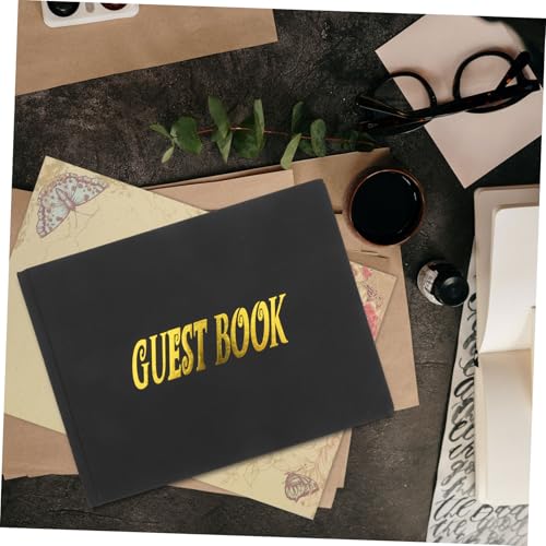 Libro de firmas para bodas que preserva deseos de invitados con hojas negras decorativas 5