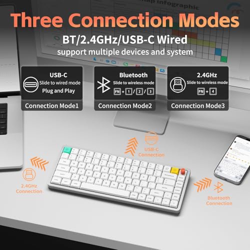 Image of nuphy Air75 V3 Hot Swappable Wireless Mechanical Keyboard, 84 Keys 75% Custom Low Profile Keyboard with Knob, RGB Backlit, Gasket Mounted, Support Bluetooth /2.4GHz /USB-C,White-Red Nano