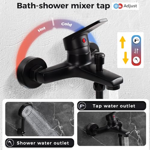 Miniatura 2 de Grifo De Ducha Monomando Grifo De Bañera Grifo Para Bañera Y Ducha Grifo Ducha De Fácil Instalación Y Montaje Mezclador De Bañera De Superficie Grifo Bañera Montaje En Pared Negro Ganchos