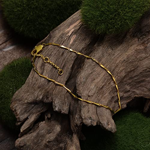 Ladygd Gold Anklets For Women, 14K Gold Filled Ankle Bracelets Waterproof Bar Link Chain Anklet Adjustable Trendy Jewelry Gifts For Teen Girls 8.66"+1.5" #TOP2