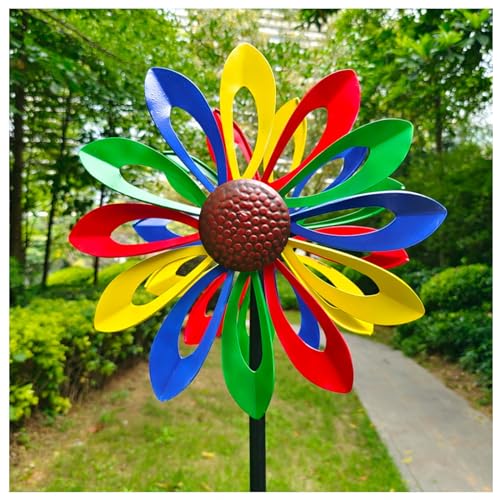 Molinillo Viento Metal Girasoles, 174CM Girasol Doble Dirección De Movimiento Garden Wind Spinner, Gran Regalo para Amigos Y Familiares,Color