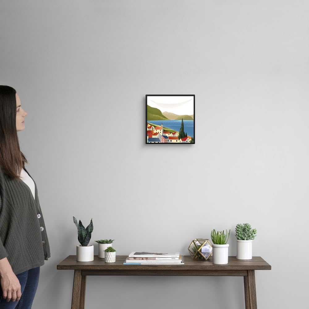 Illustrated Italian Landscape VIII Black Float Frame Canvas Art, Italy Artwork