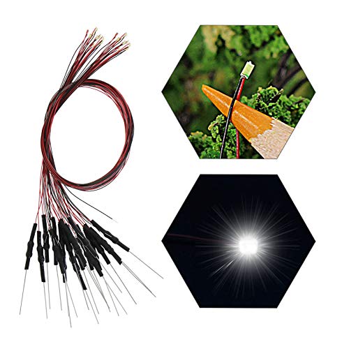 Evemodel L0603W 20pcs Prewired SMD LED 0603 White Light Emitting Diode 12V Pre-soldered Micro Litz Wired Leads Wire Length 7.8inch (20cm) for DIY Manual Model Toy Decoration