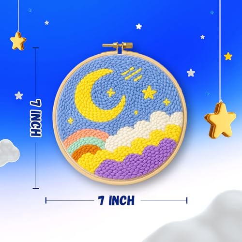 Image of KREEDA Punch Needle Embroidery Kit, DIY Creative Activity, Landscape Embroidery DIY Set, With Wooden Hoop Monk Clothes and Woolen Yarns. Gifts for Girls & Boys Ages 6, 7, 8, 9, 10, 11, 12 (Punch Needle Landscape)