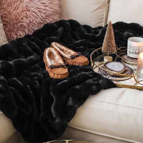 Image of Bedsure GentleSoft Fluffy Fuzzy Black Throw Blanket for Bed, Soft Cozy Fleece Faux Fur Blanket for Couch, Black Room Decor Sofa Cover, Thick Warm Plush Bedding Cozy Gifts for Women Men