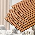 Taaizau 3D Slat Acoustic Wall Panels with Wood Finish Accent, 4 Pack Sound Absorbing Paneling for Studio, Office, Living Room, Bedroom Interior Decor (Natural Walnut, 48''L x 24''W)