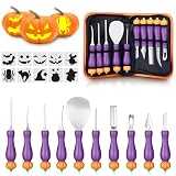NACIMAX 10 Piece Professional Halloween Pumpkin Carving Kit with Stencils, Heavy Duty Stainless Steel Pumpkin Carving Tools Knife Set for Halloween Decorations (Purple)