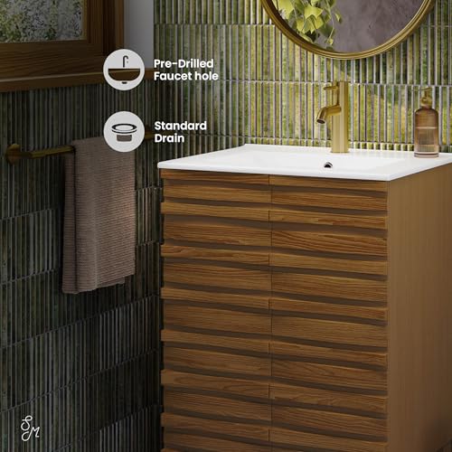Image of Swiss Madison Cascade 24'' Bathroom Vanity in Brown Oak