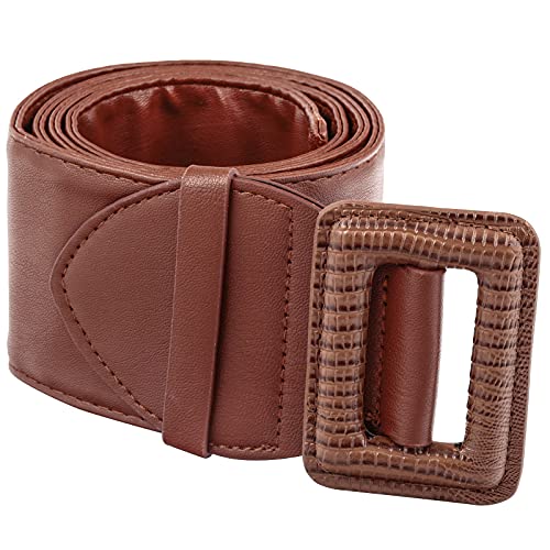 KYEYGWO Cinturón de piel sintética para mujer con hebilla, cinturón ajustable clásico y ancho para la cintura para la camisa, chaqueta cortavientos y abrigos, marrón, Talla única Cover