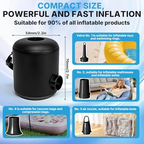 Pompe à air électrique rechargeable 4000 Pa pour matelas et camping noir - 2