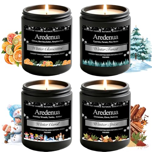 Winter Candles Set – 4 Pack Holiday Scented Candles, 28oz Soy Candle for Home Scented, Cozy Scents of Winter Carol/Spice/Clementine/Forest - Holiday