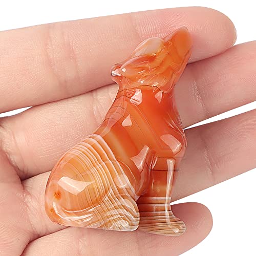 Artistone Crystal Wolf Statue 2.0 Inch Hand-Craved Red Banded Agate Wolf Figurine Animal Sculpture Healing Stone For Meditation Home Decor Gifts #TOP2