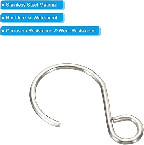 Miniatura 4 de PATIKIL Gancho para cortina en forma de S, paquete de 160 ganchos de acero inoxidable de 0.315 pulgadas de ancho abierto para adornos, candelabros,
